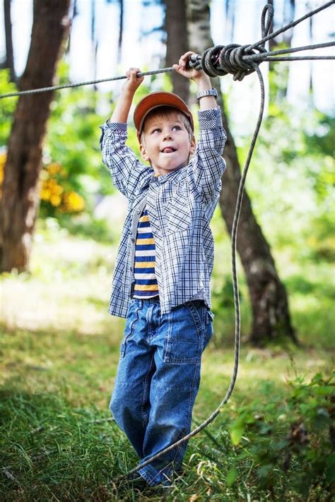 Young Happy Child Boy In Adventure Park Stock Image Image Of