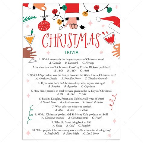 Adult Christmas Party Trivia Game Printable Answers Included