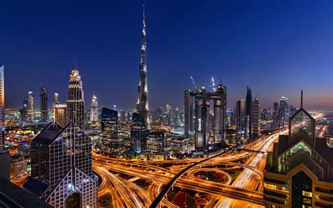 Wallpaper Water Reflection Building Dubai Night City