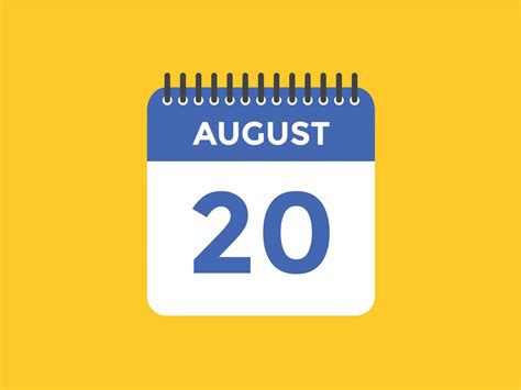 August 20 Calendar Reminder 20th August Daily Calendar Icon Template