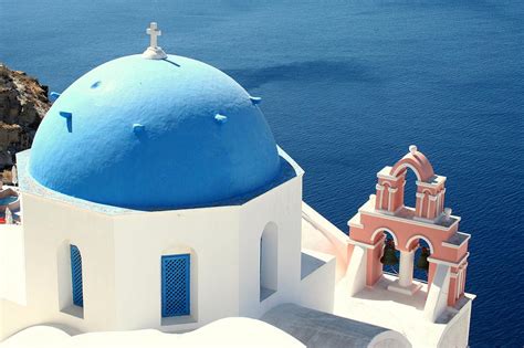 Blue Domed Church In Santorini Photograph By Laurel Talabere