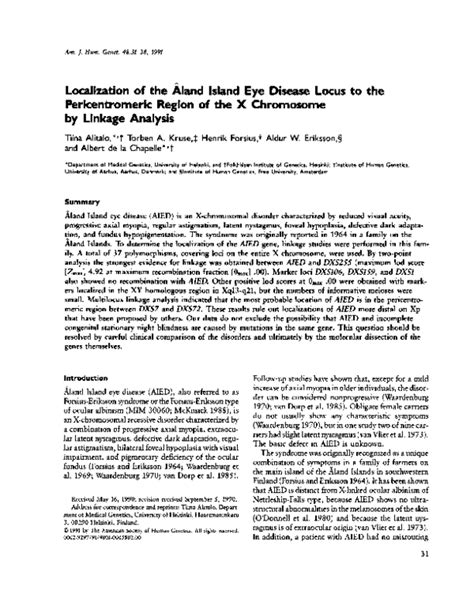 Pdf Localization Of The Aland Island Eye Disease Locus To The