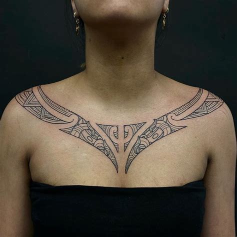 Female Maori Ta Moko Chest Tattoo By Fern Ngatai Sunsettattoonz Polynesian Tattoos Women
