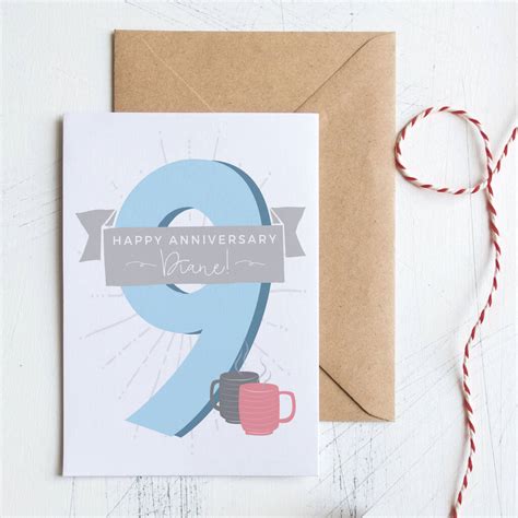 personalised 9th pottery wedding anniversary card by small dots