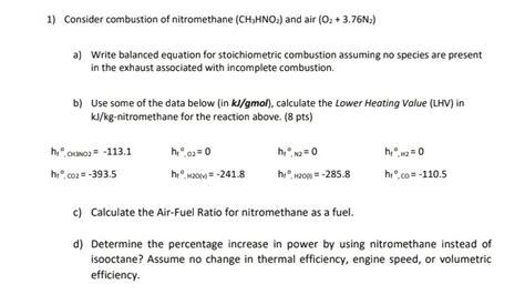 1 Consider Combustion Of Nitromethane Ch3hnoj And