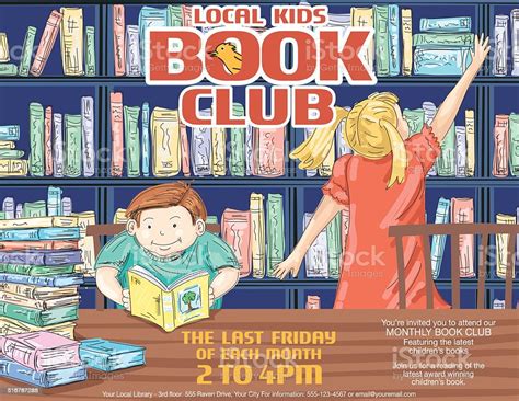 Library Kids Book Club Poster Template Stock Illustration - Download ...