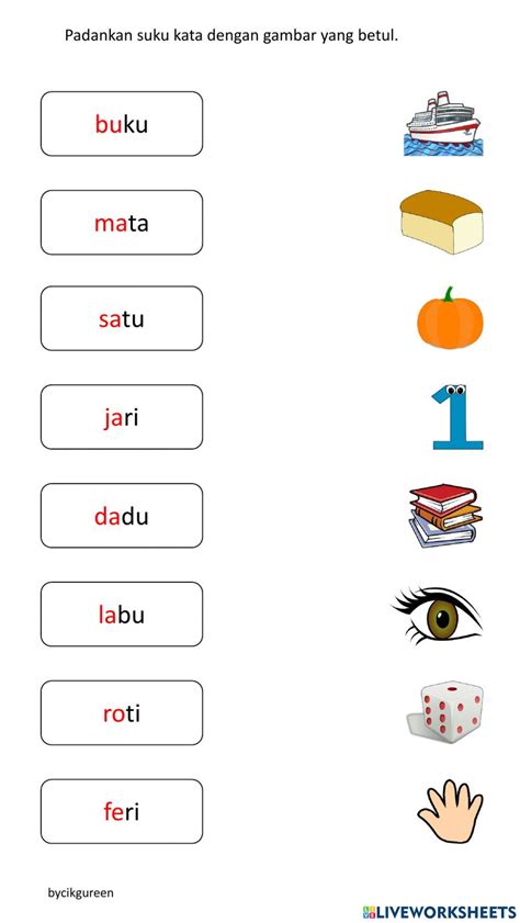 Lembaran Kerja Suku Kata Kvkv Prasekolah Suku Kata Kv U Dan Perkataan