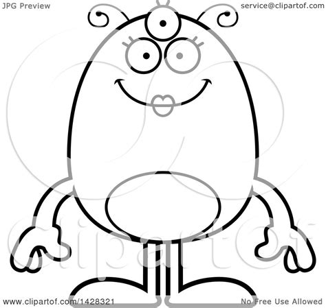 Clipart Of A Cartoon Black And White Lineart Happy Female
