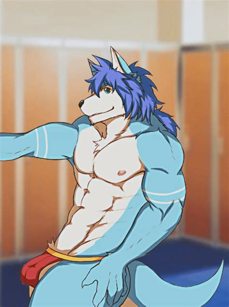 rule 34 617foreverwithy abs animated anthro balls biceps black nose blue fur blue hair canid