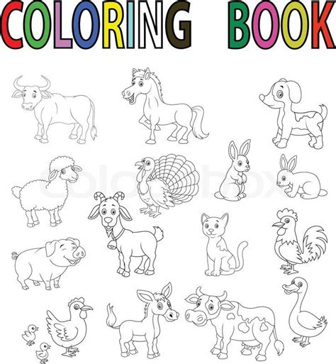 Vector Illustration Of Farm Animal Cartoon Coloring Book Stock Vector