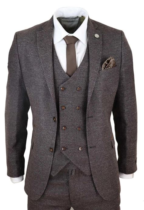 Mens Brown 3 Piece Suit With Double Breasted Waistcoat Buy Online