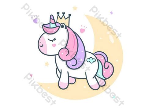 Cute Unicorn Pony Vector On The Moon Pastel Color Magic Sleeping Time