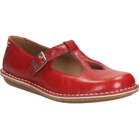 Clarks Womens Tustin Talent Leather Mary Jane Flats Red Womens