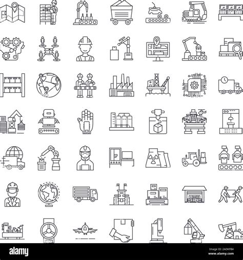 Industry Automation Line Icons Signs Symbols Vector Linear