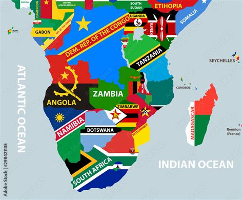 Vector Part Of World Map With Region Of South African Countries Mixed