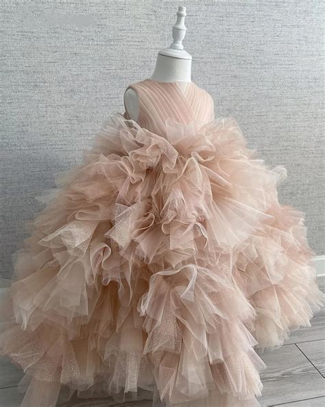 champagne puffy flower girl dress little princess birthday party dress ball gown girl princess