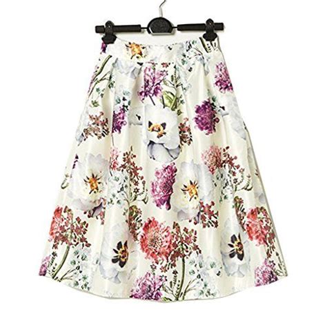 Floral Print Aline Pleated Elastic High Waist Flare Midi Skirt Women White Check This Awesome