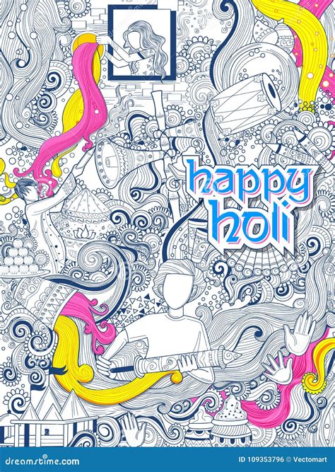 Happy Holi Doodle Background For Festival Of Colors Celebration