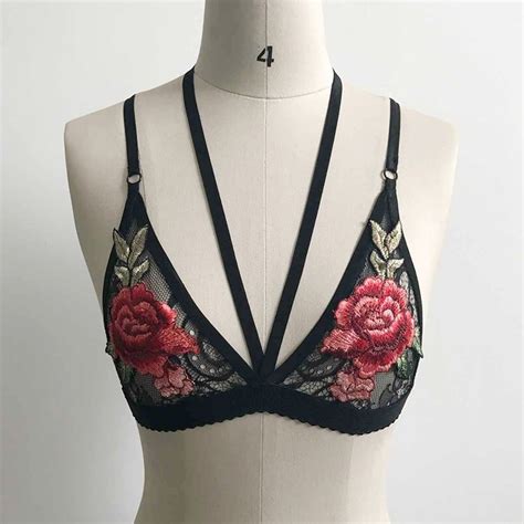 Fashion Women Sexy Bra Lace Flower Embroidery Bralette Elastic Strap