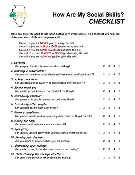 How Are My Social Skills Checklist A Self Rating Checklist That Helps