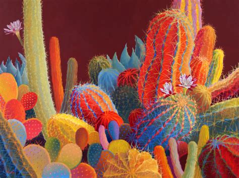 Contemporary Cacti Oil Painting Cactus Painting Bold Colors