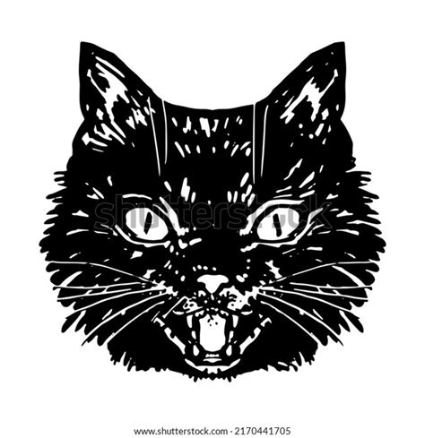Angry Black Cat Face Hissing Cat Stock Vector Royalty Free 2170441705