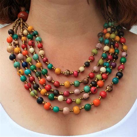 Statement Necklace With Multi Strands Colorful Bead Necklace And