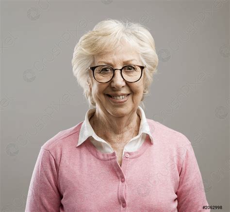 Happy Senior Woman Posing On Gray Background Stock Photo Crushpixel