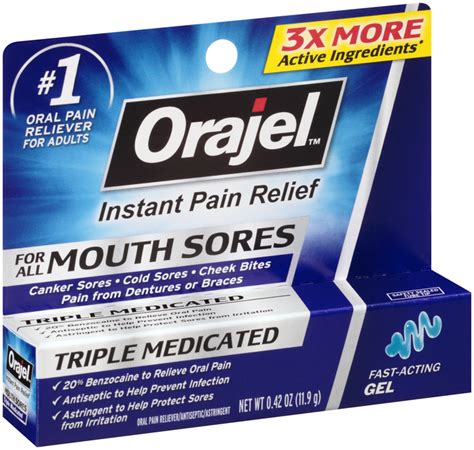 Orajel Mouth Sore Medicine Gel For Cold And Canker Sore Relief Triple