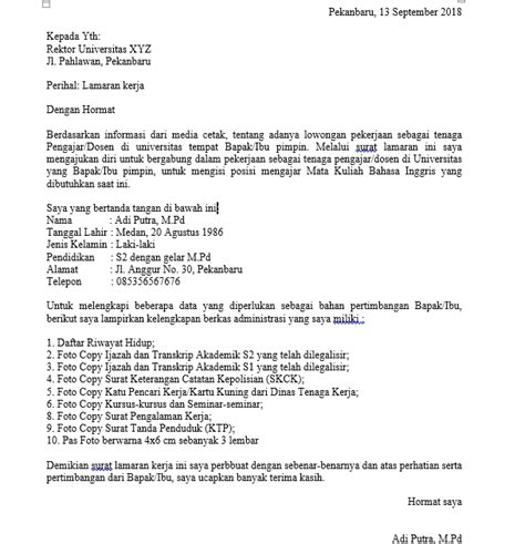 Check spelling or type a new query. Surat Lamaran Kerja Dosen Doc - Lina Pdf