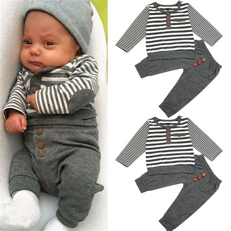 Newborn Baby Boys Long Sleeves Stripe Topspants Infant Outfits Clothes