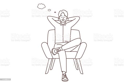 Smiling Man Sit On Chair Sitting Stock Illustration Download Image