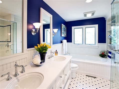 Cobalt Blue Color Walls In A Modern White Bathroom Remodeling Cost