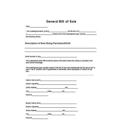 General Bill Of Sale 18 Free Word Excel Pdf Format Download Free
