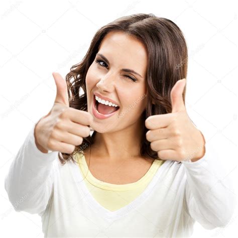 Woman Showing Thumbs Up Gesture Isolated — Stock Photo © Gstudio