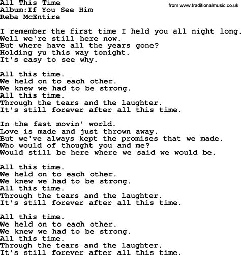 All This Time, by Reba McEntire - lyrics