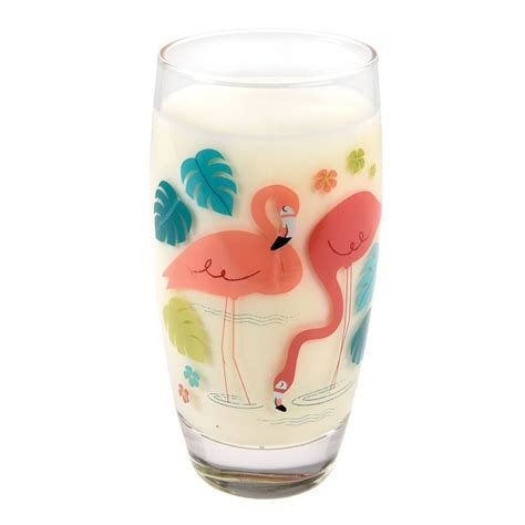 A Pink Flamingo Drinking Glass Sitting On Top Of A Table