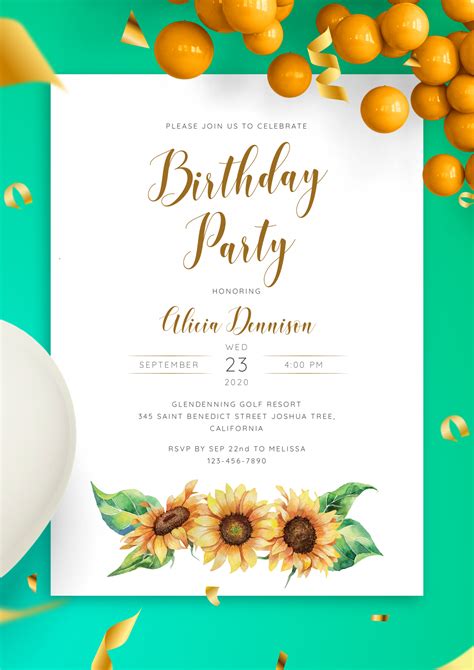 Download Printable Sunflower Womens Birthday Invitation Pdf