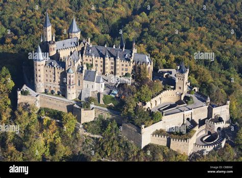 Hohenzollern Castle Aerial View Castle On A Forested Hill With