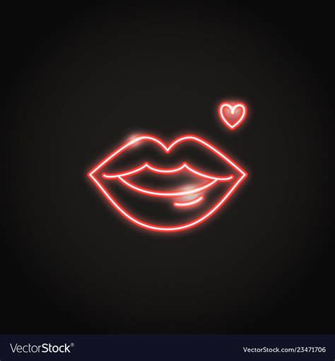 Red Lips Neon Icon In Line Style Glowing Symbol Of Love Vector
