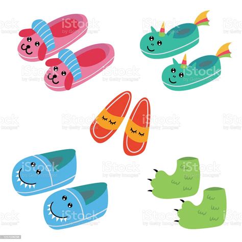 Set Of Funny Kids Pajama Slippers Stock Illustration Download Image