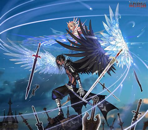 Swords Warrior Black Wing Fighter Anime Boy Fantasy Hot Anime