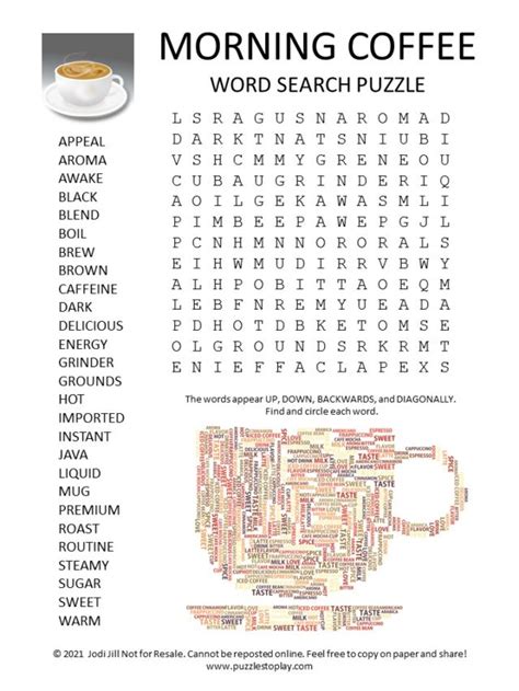 Morning Coffee Word Search Puzzle Puzzles To Play