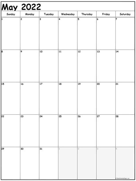 May 2020 Vertical Calendar Portrait