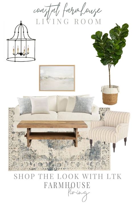 Coastal Farmhouse Living Room Blue And Cream Accents Faux Fiddle