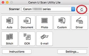 Saving after checking scan results. IJ Scan Utility can't find printer - Mac Catalina - Canon ...