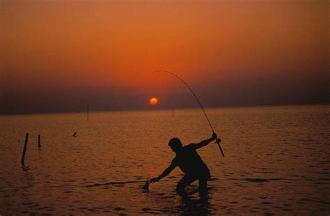 Free Picture Silhouette Fisherman Sea Water Sunset