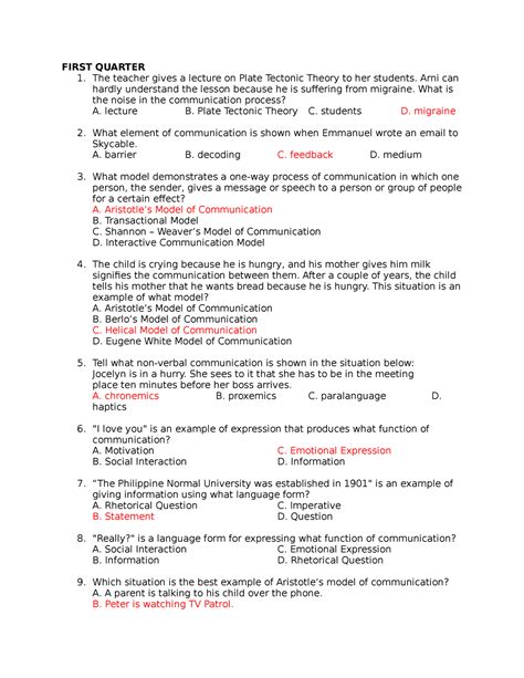 Oral Com Testpaper 20 Item Test For Oral Communication Grade 11