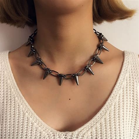 Women S Punk Rock Style Spike Necklace Iconic Ring