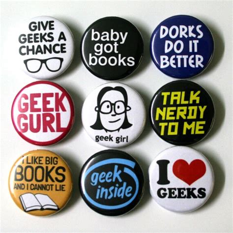 Geek Nerd Girl Badges Buttons Pins X 9